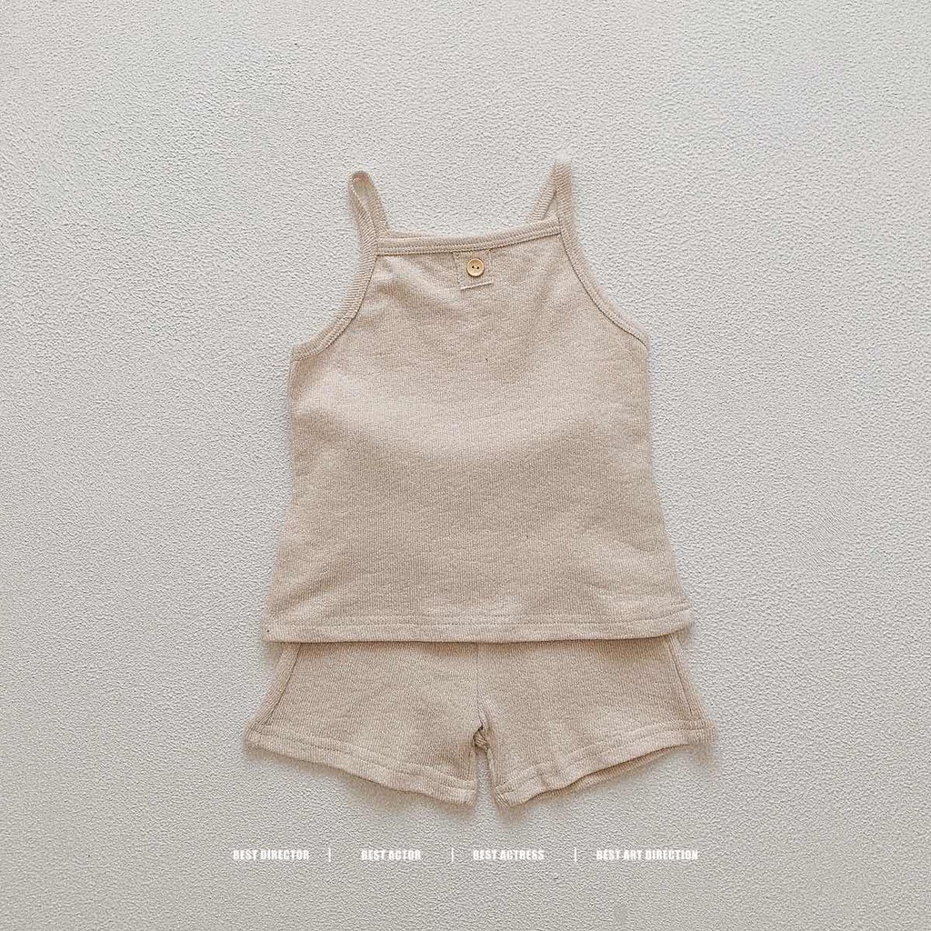 Bộ Đồ 2 Món Gồm Áo Hai Dây Và Quần Short Vải Cotton Dệt Kim Dành Cho Trẻ Em 3-36 Tháng Tuổi