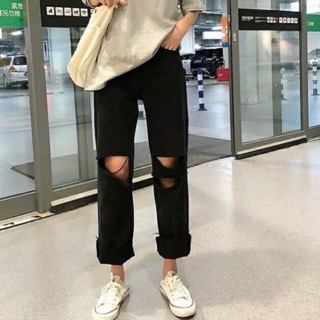 Quần baggy jeans đen rách ulzzang