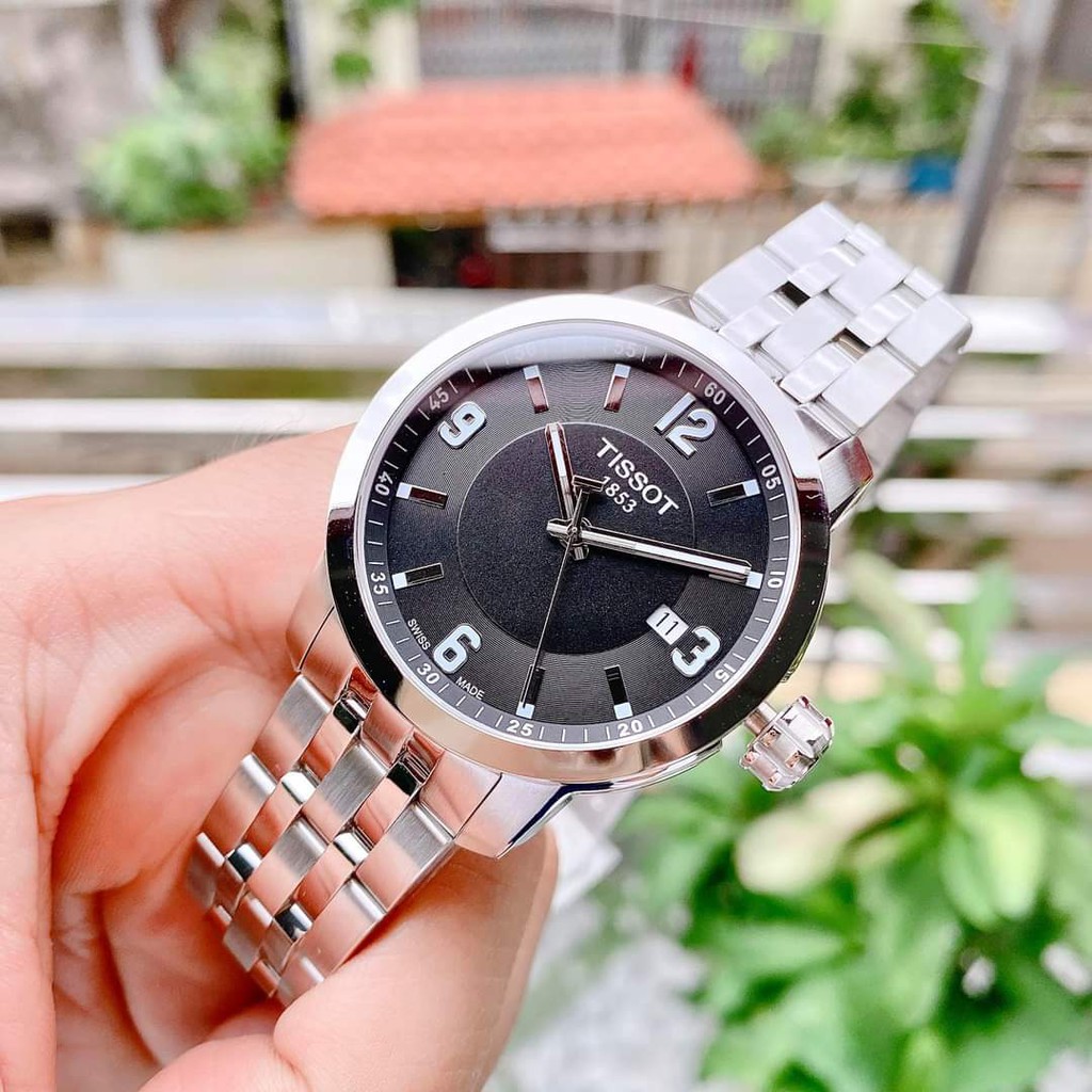 Đồng hồ Nam Tissot 1853 PRC 200 T055.410.11.057.00 Mặt đen,Lịch ngày-Máy Pin Quartz-Dây kim loại cao cấp-Size 39mm