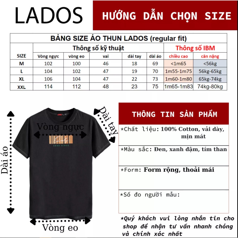 Áo thun phông rộng tay ngắn LADOS - 9079 in họa tiết đơn giản phù hợp cho cả nam và nữ