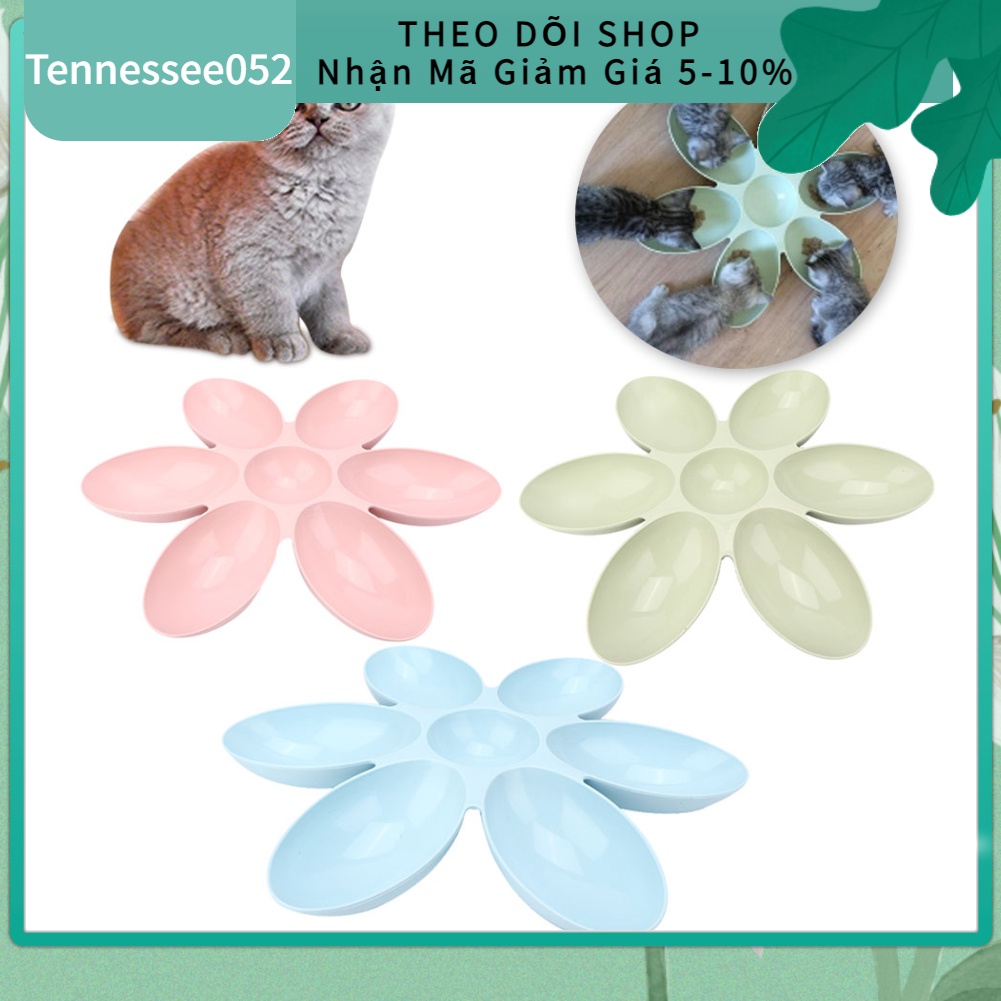 Khay đựng thức ăn 6 ngăn chia đều cho chó cưng/ mèo cưng kiểu hoa bằng PP