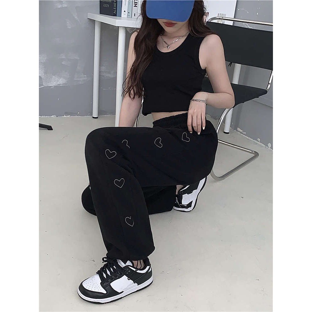 Quần Jogger Tim Cạnh Siêu Hack Chân Quần Ống Rộng Bo Gấu Ullzang Chất Nỉ Ép Dày Dặn