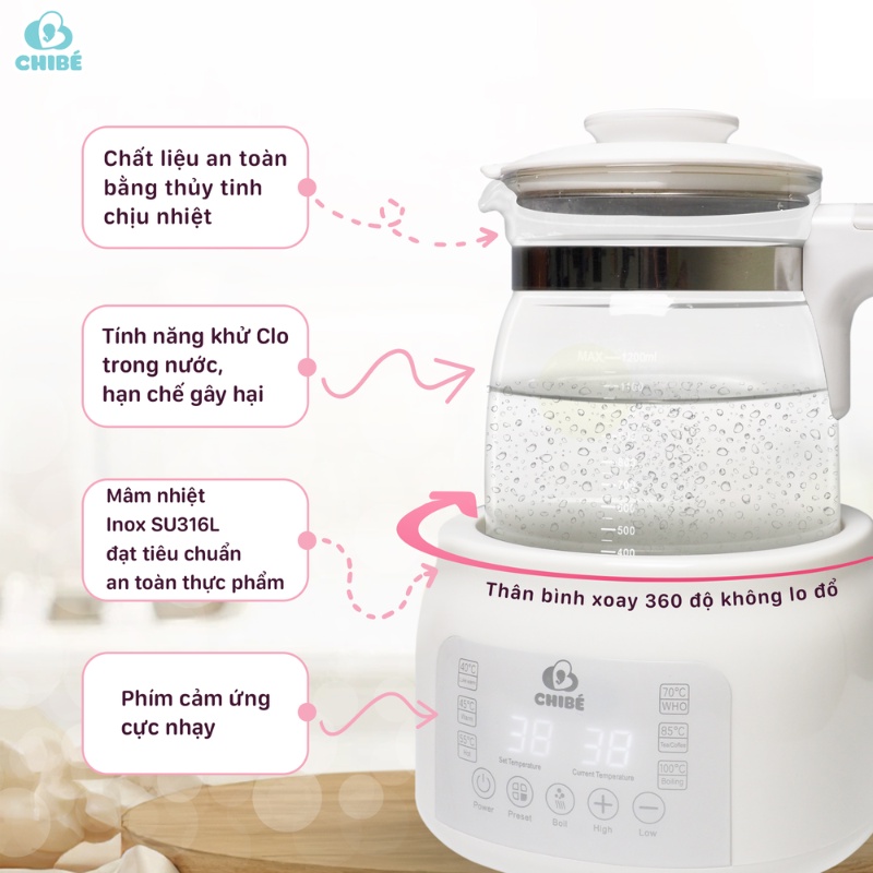 Ấm đun nước thông minh, điều khiển từ xa CHIBÉ CB002
