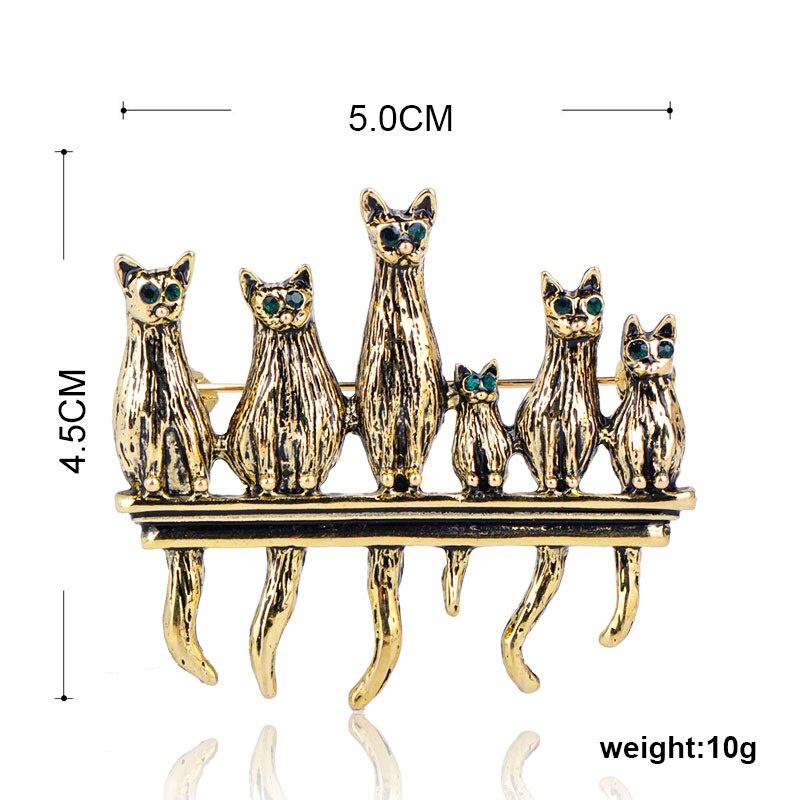 Ghim cài áo hình chú mèo đính đá mắt xanh phong cách vintage