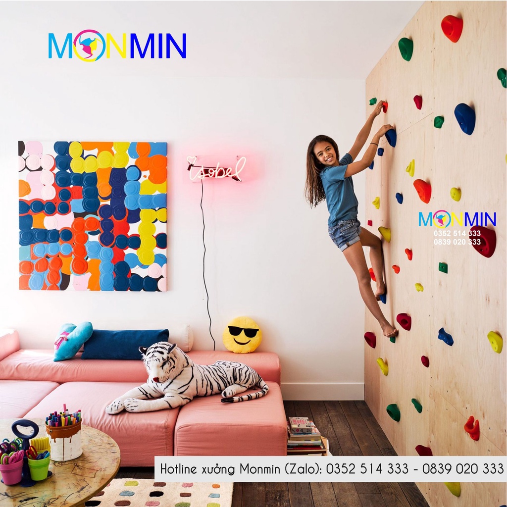 Mấu leo núi trẻ em 32 chi tiết Monmin gắn tường trong nhà, ngoài trời - Hàng cao cấp