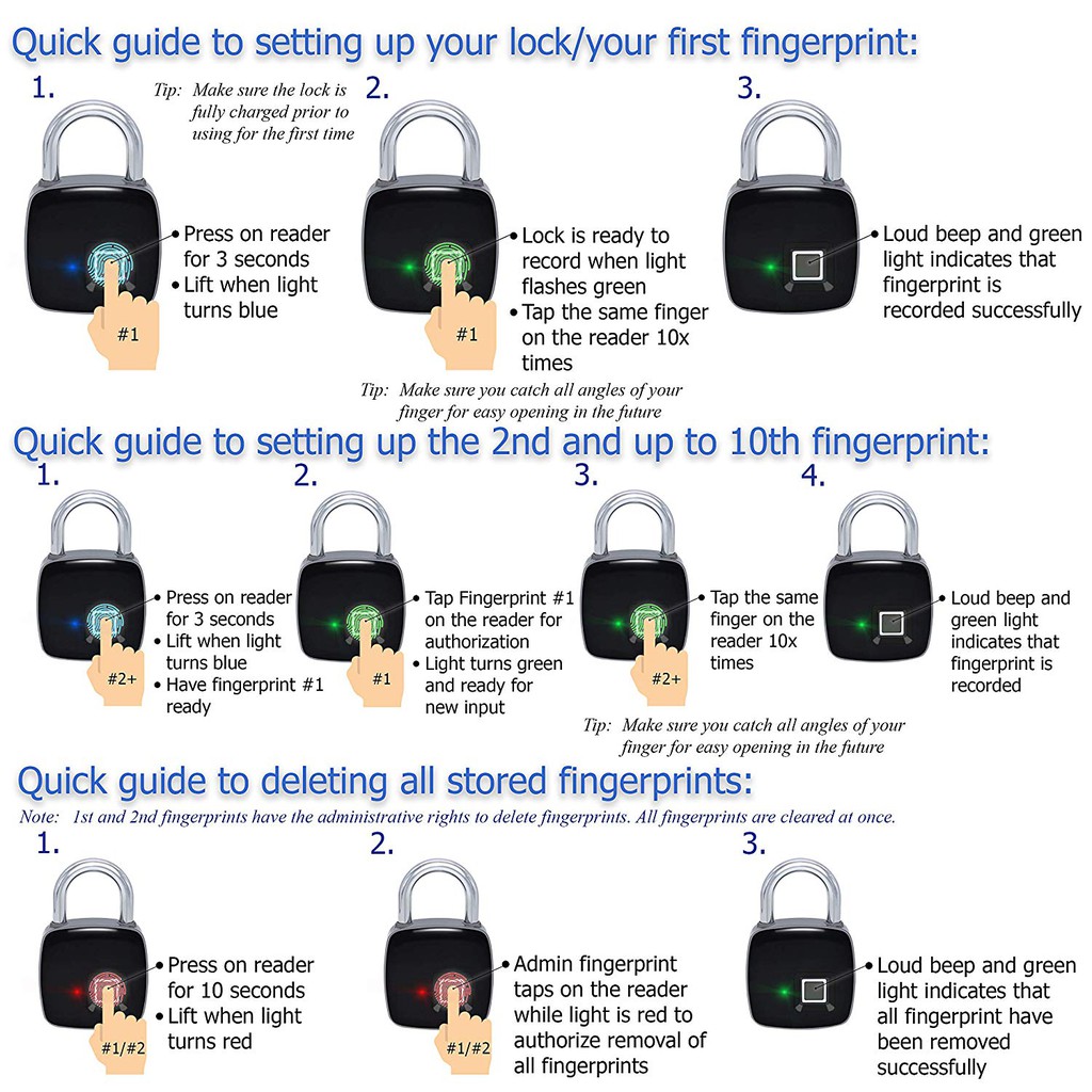 Khoá vân tay TONBUX FingerPrint sử dụng công nghệ quét vân tay để mở khoá, cực kì an toàn, chất liệu thép không rỉ