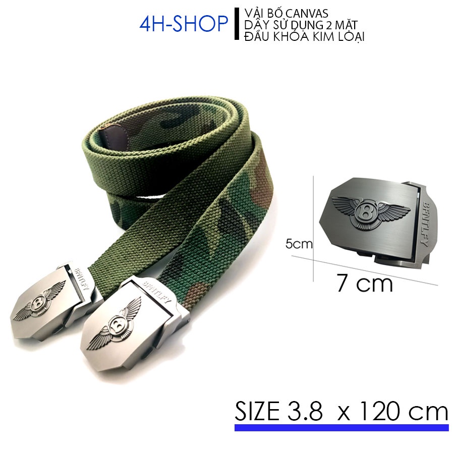 Thắt lưng nam vải bố , dây sử dụng được 2 mặt , rằn ri và xanh rêu , dây 3,8 x 120 cm , đầu khóa kim loại hình chữ B