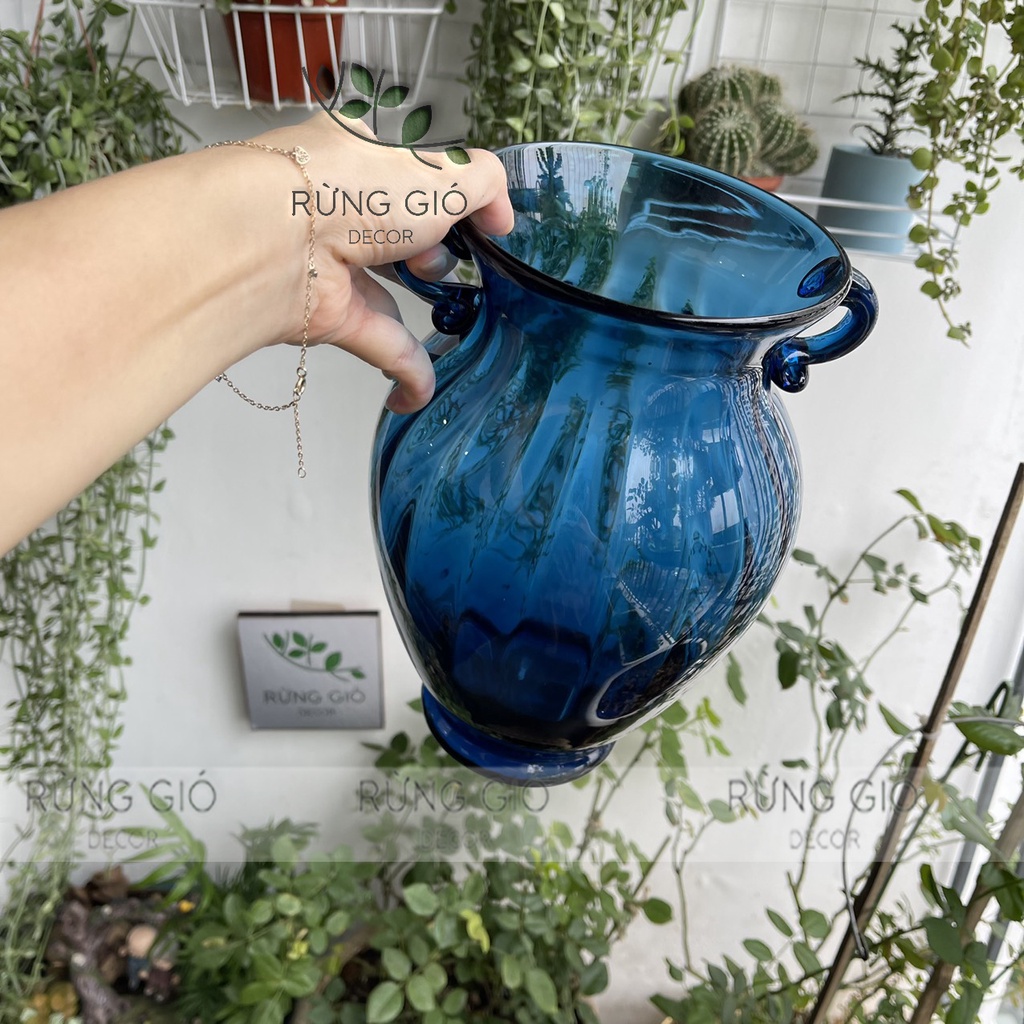 Lọ hoa thủy tinh 2 quai SIZE TO, cao 26CM hoặc 22CM, ảnh thật shop chụp ( giá bán chỉ riêng lọ không hoa)