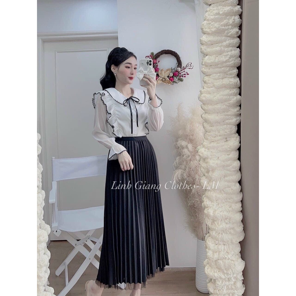 Áo sơ mi nữ cổ sen nơ nhỏ tiểu thư