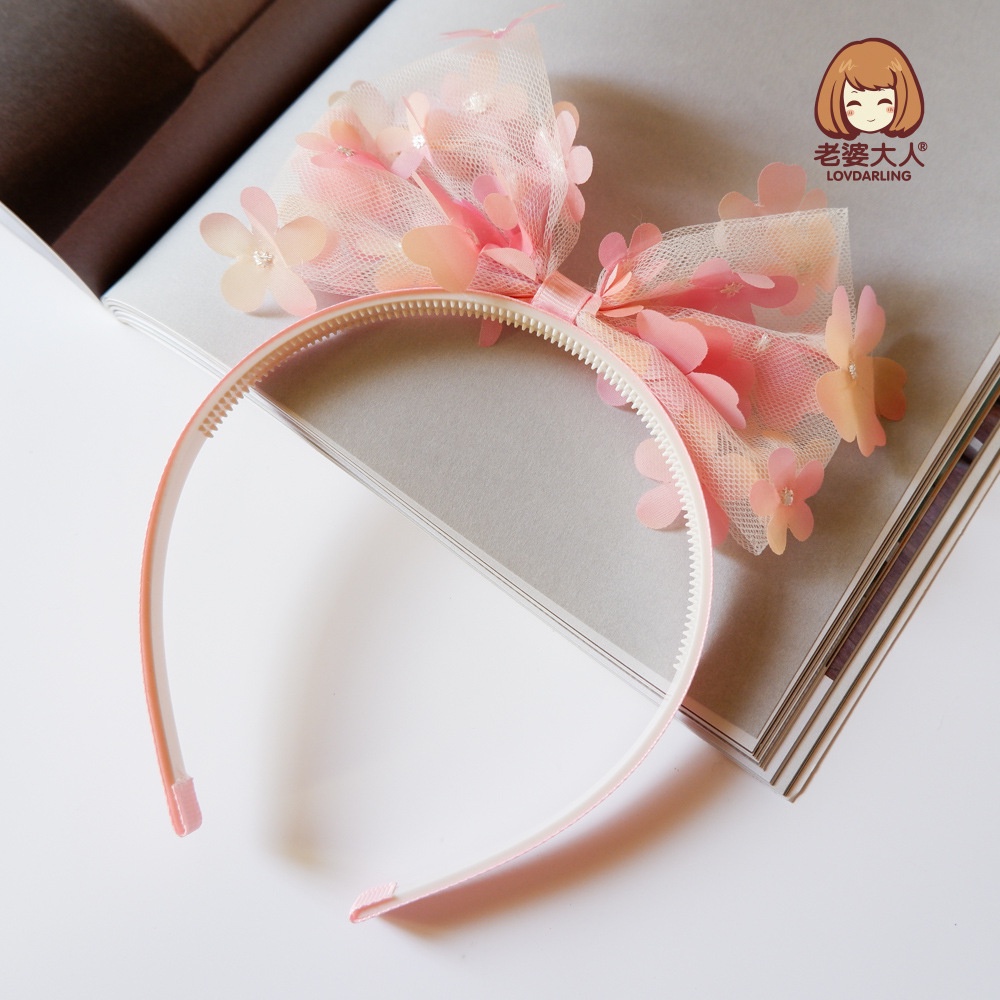 Băng Đô Voan Đính Hoa Màu Hồng Dễ Thương Phong Cách Hàn Quốc Cho Bé Gái