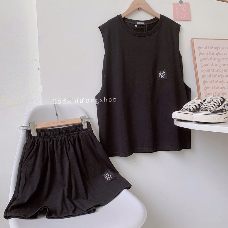 Set bộ tanktop❤️FREESHIP❤️Bộ tanktop 3 món hình thêu bò sữa