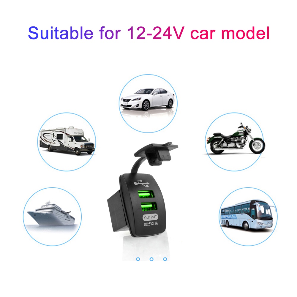 Tẩu sạc điện thoại trên xe hơi PECHAM hai cổng 3.1A DC 12V/ 24V chống thấm nước