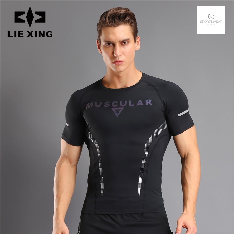 Áo tập gym thể thao tay ngắn Lie Xing Muscular Sportswear Concept đàn hồi thoải mái khô thoáng thời trang nam tính