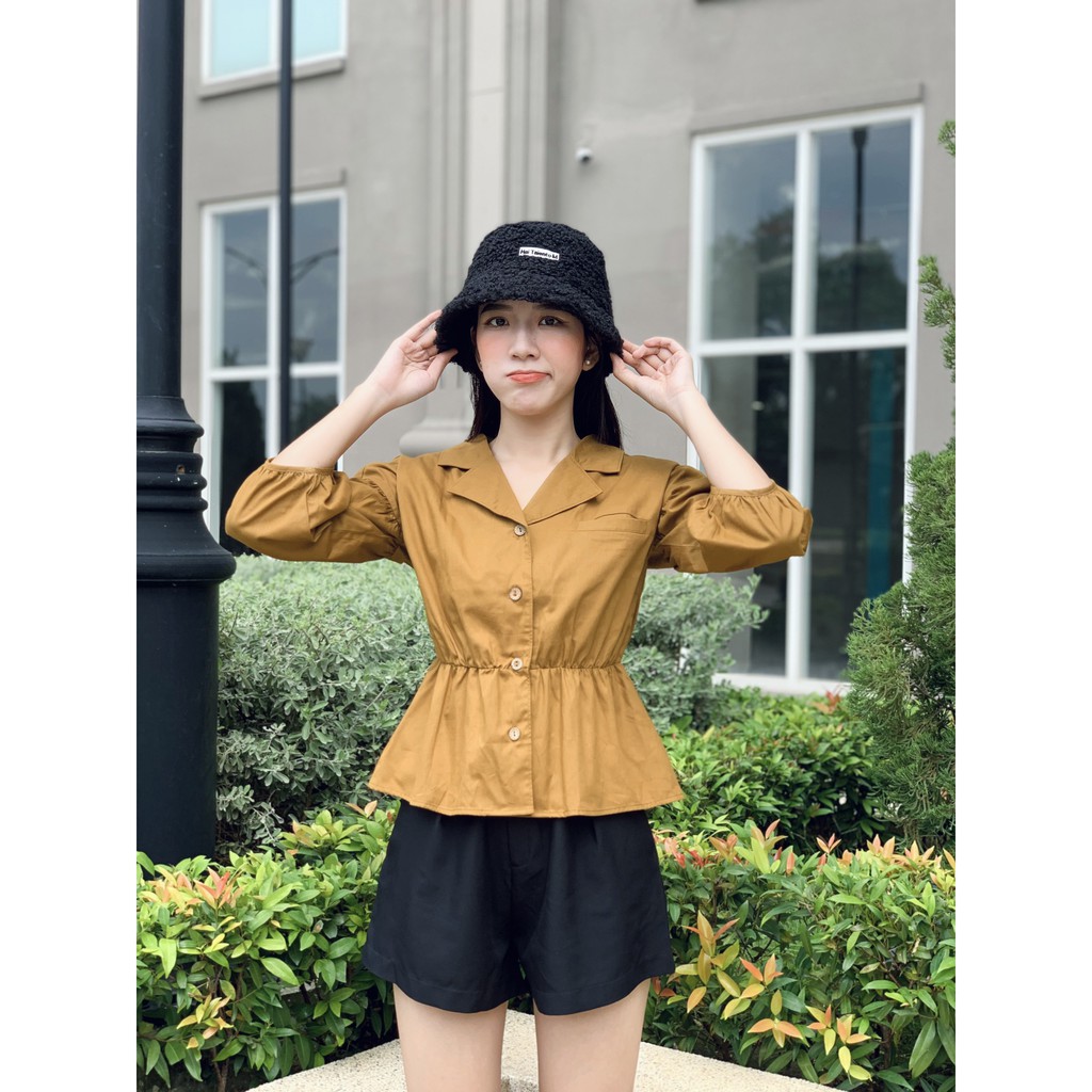 Áo sơ mi ngắn gài nút tay bồng DOKESI  - Lila Top