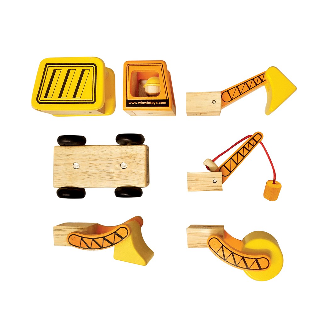 Trò chơi lắp xe công trình 5 trong 1 | Tháo ghép xe tải cẩu ben múc và xe xúc đất | Đồ chơi gỗ