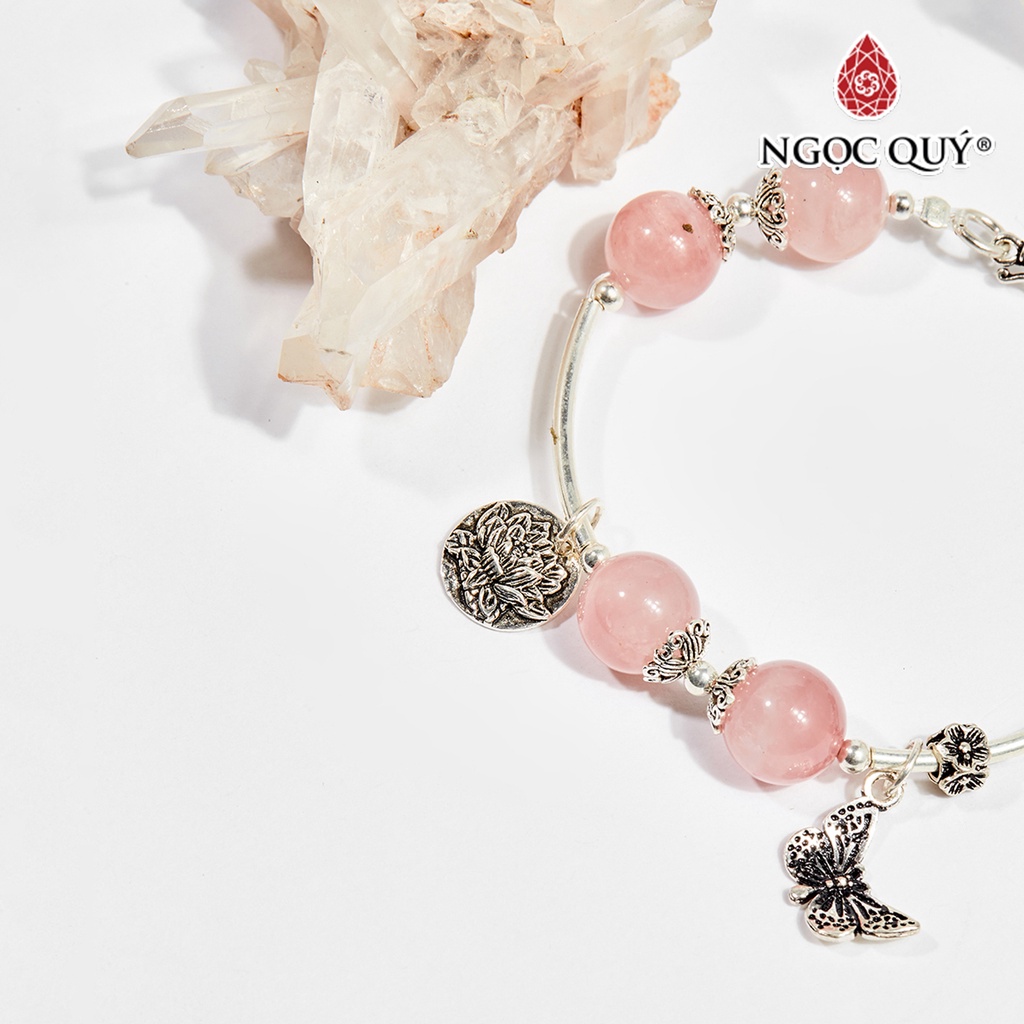 Vòng tay TA hồng charm sen bạc - Ngọc Quý