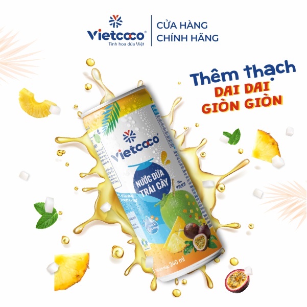 12 hộp - Nước Dừa Vietcoco - (Thêm Thạch Dai Dai - Dòn Dòn ngon tuyệt) 240ml