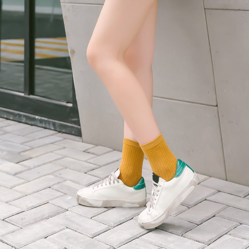 Tất Cotton Cổ Lửng Màu Trơn Thoáng Khí Thời Trang Xuân Đông Dành Cho Nữ