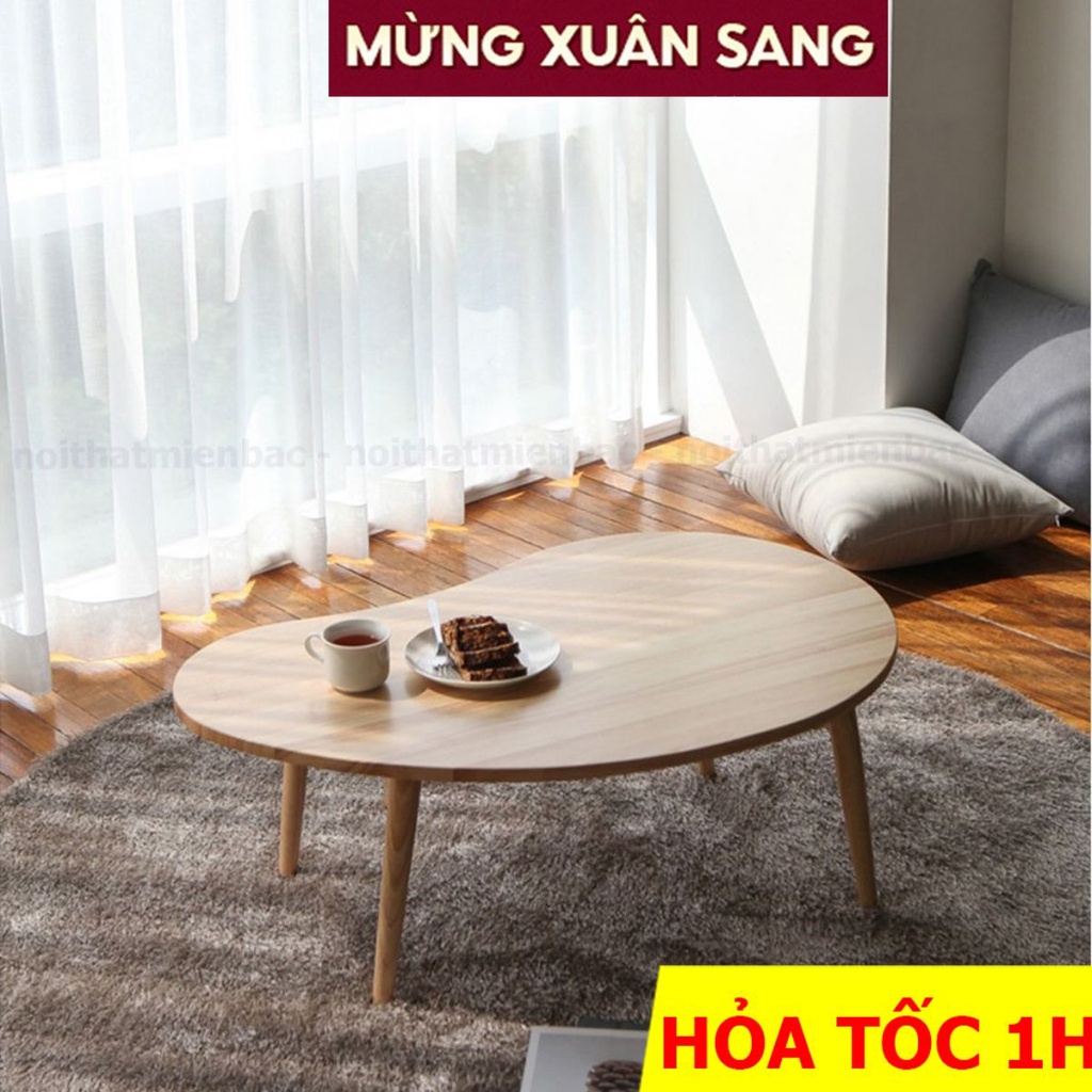 Bàn trà hạt đậu, mặt lớn 90x60cm và mặt vừa 70x50cm, chân gỗ tự nhiên cao tựa 30 hoặc 40cm phù hợp với mọi nhu cầu