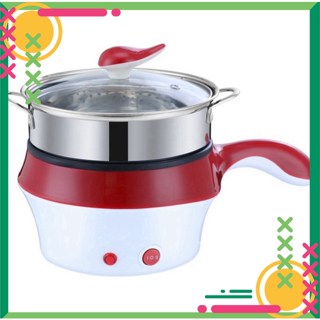 👑Ông Hoàng Bán Sỉ👑 Nồi Lẩu - Ca Nấu Mì 2 Tầng Mini Đa Năng, Chiên, Hấp, Lẩu, Rán Siêu Tiện Dụng - Tặng Kèm Bộ Đũa Thìa