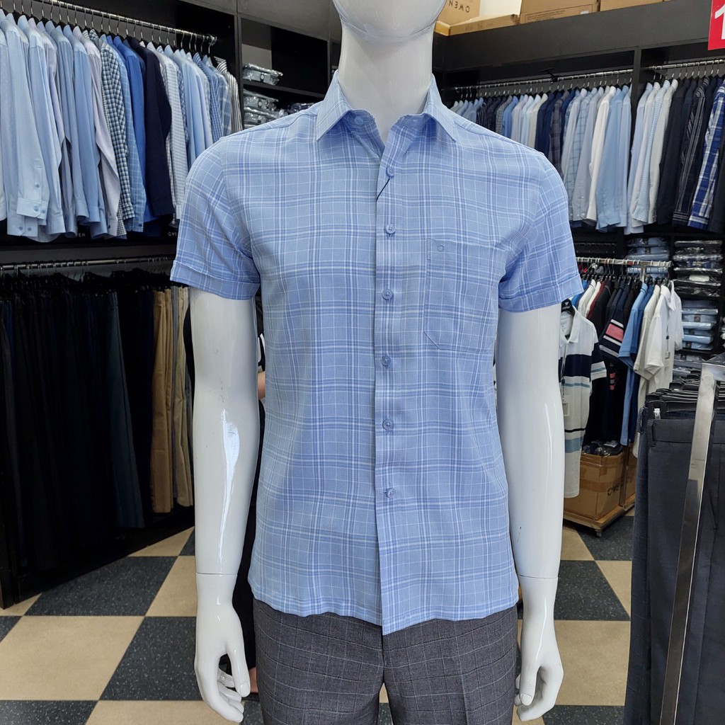 Áo Sơ Mi Nam Ngắn Tay Owen BA22718NT Somi Cộc Tay Công Sở Cao Cấp Xanh Nhạt Kẻ Caro To Chất Cafe Dáng Body Fit Tà Bằng | BigBuy360 - bigbuy360.vn