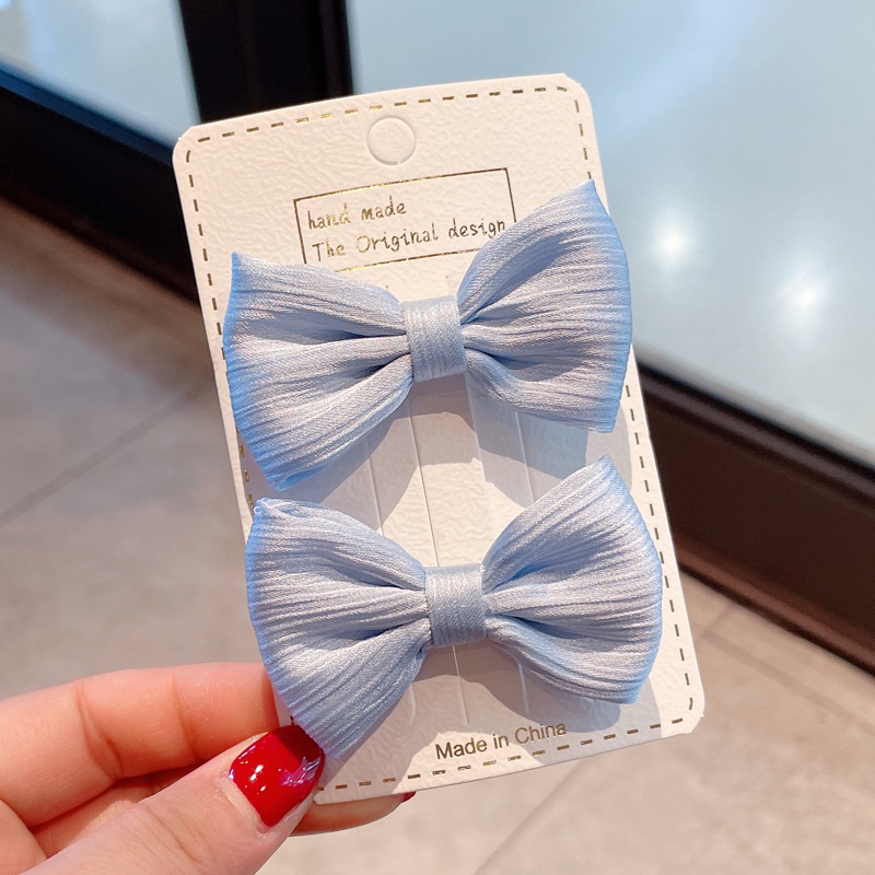 Set 2 Kẹp Tóc Nơ Satin Thời Trang Hàn Quốc Đáng Yêu Cho Bé Gái