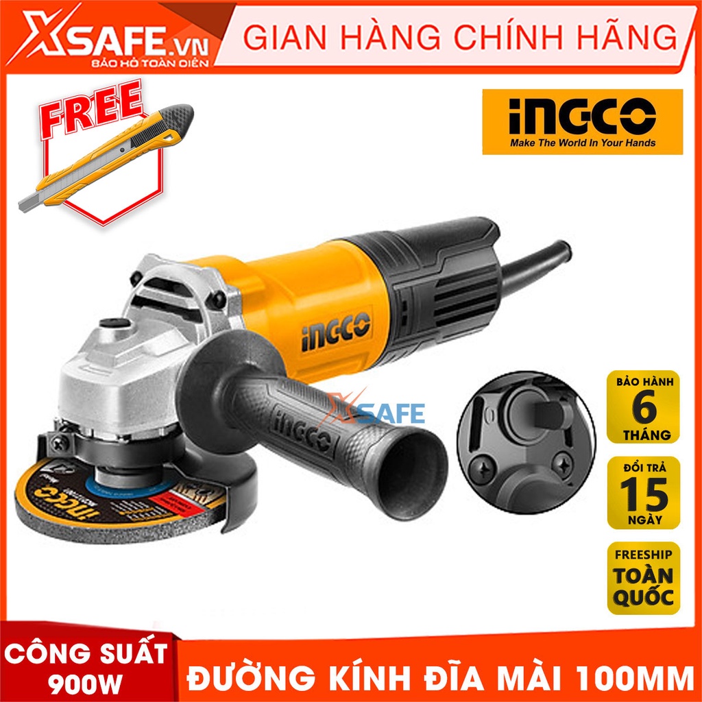 Máy mài góc INGCO AG900282 900W Máy mài cầm tay đường kính đĩa mài 100mm, lỗ cốt M10, kèm 1 tay cầm nhựa, thân nhựa