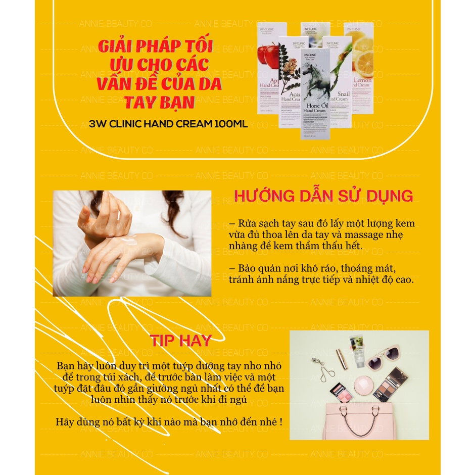 Kem Dưỡng Da Tay 3W Clinic Hand Cream 100ml - 7 Mùi