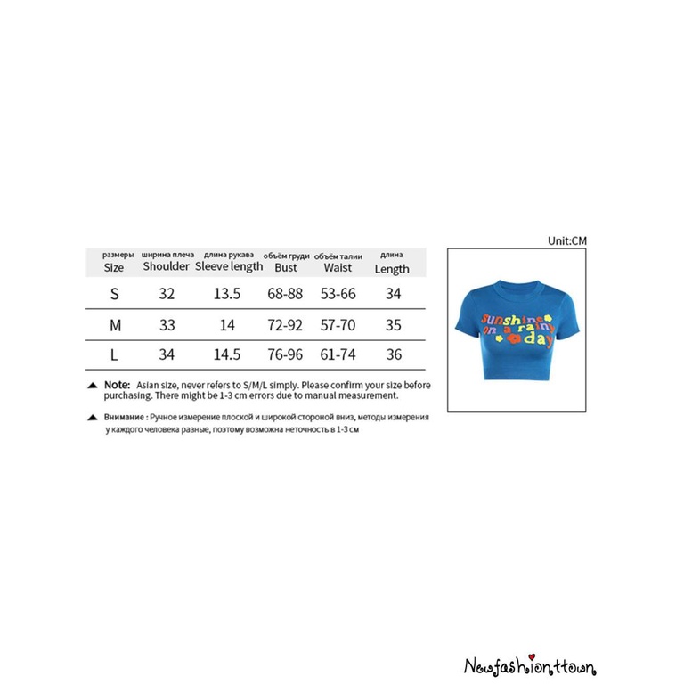 NFashion-Female T-Shirt, Letter Flower Patterns Crew Neck Short Sleeve Knitted Crop Tops Summer Outfit, S/M/L