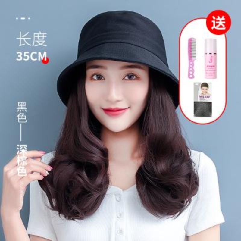 Tóc Giả Ngắn Xoăn Đuôi Xoăn Tự Nhiên Kèm Mũ Đội Thời Trang Mùa Hè Xinh Xắn Cho Nữ