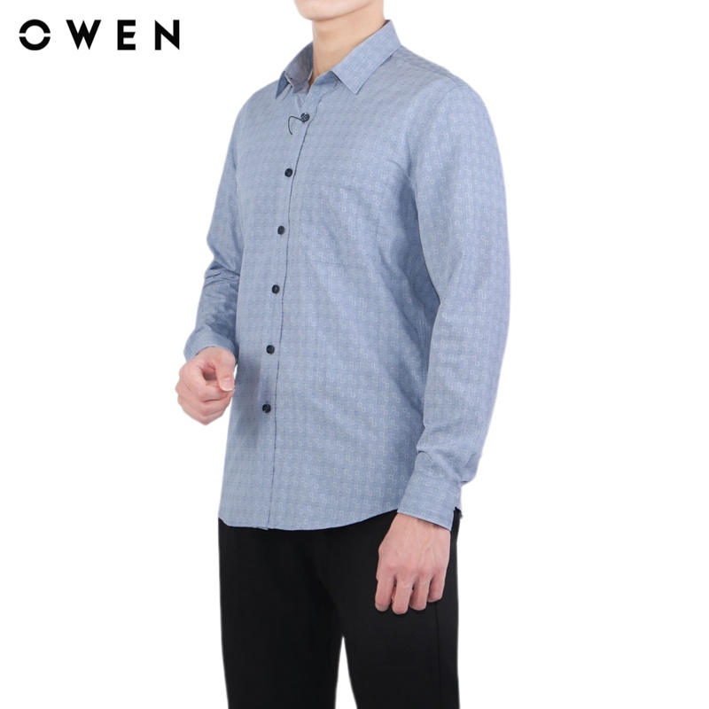 Áo sơ mi dài tay Nam Owen  Bamboo Regular Fit màu Xanh xám trắng - AR23376D