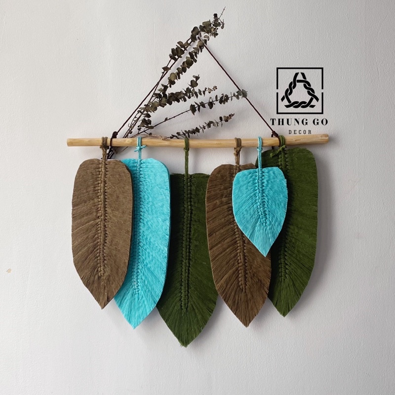 Tranh treo tường/thảm rèm treo tường chiếc lá dài macrame trang trí