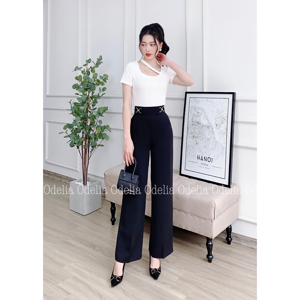 Quần vải nữ ống suông Odelia, đai kim loại liền - Q5870