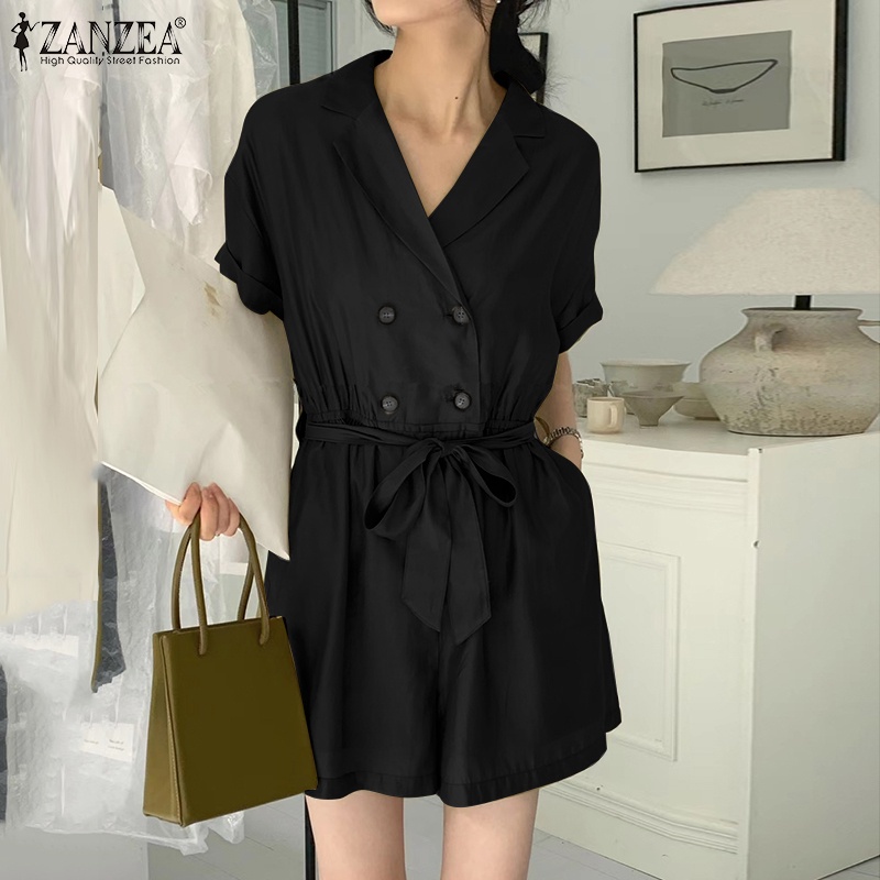 Áo liền quần ZANZEA tay lửng cài nút trước eo co giãn thời trang cho nữ