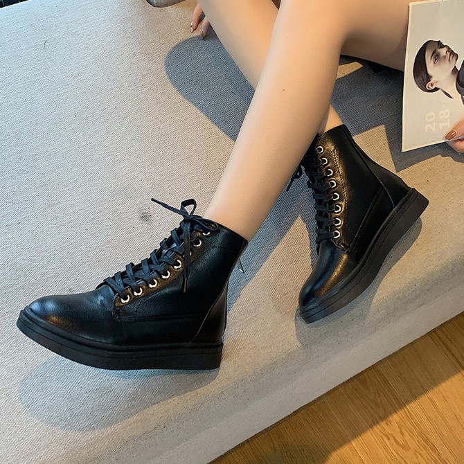 Boot cao cổ ulzzang  Meimei T8.13 Giày cao cổ nữ dạng bốt đế bằng chất liệu da PU có khóa kéo sau boots