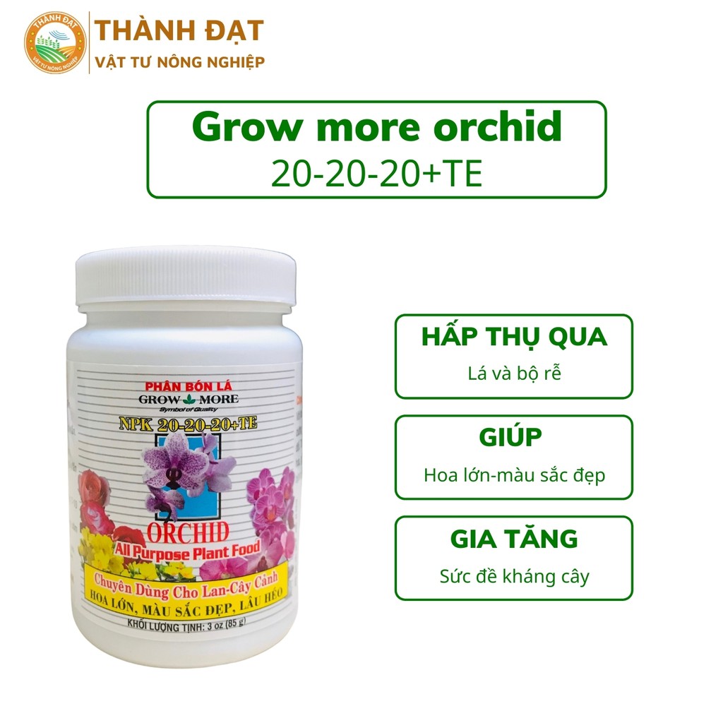Bộ 3 Phân bón lá Grow more Orchid NPK 30 30 10 +TE, 19 31 17+TE, 20 20 20+TE dùng cho lan hoa và cây cảnh