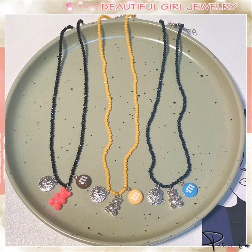 Vòng cổ Hợp Kim Mặt Gấu Cười Đính Pha Lê Phong Cách Hàn Quốc Mới Cho Nữ