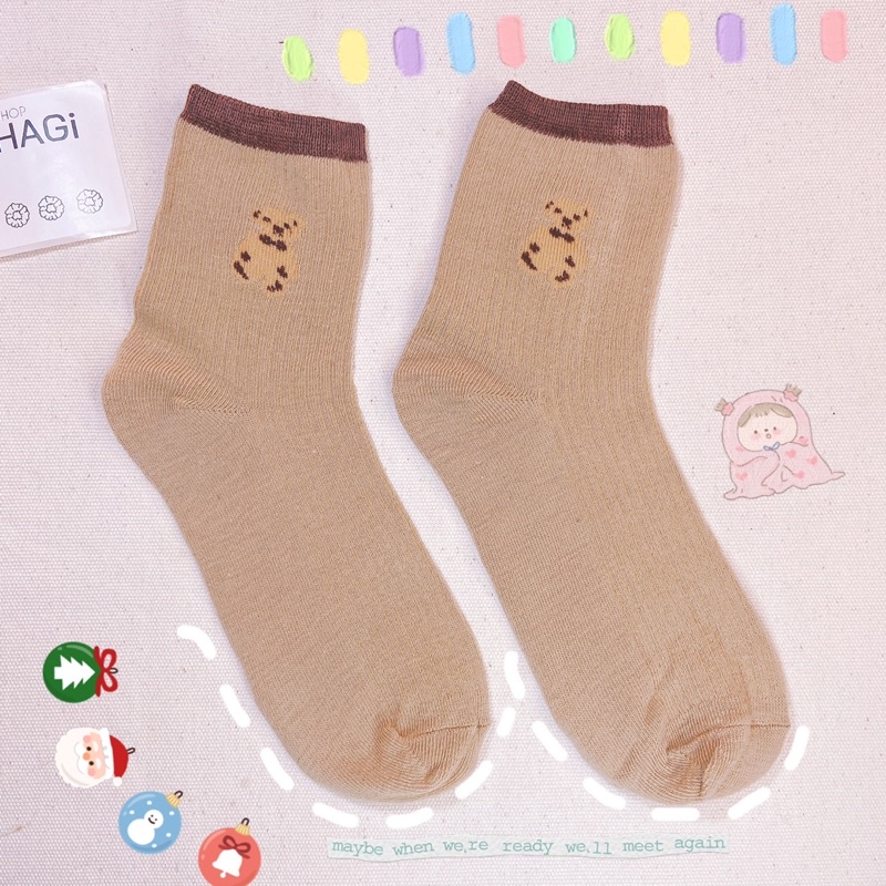 Set 3 Đôi Tất nữ Vintage Gấu teddy Phối màu Dễ thương Phong cách Hàn quốc Học sinh Sinh Viên