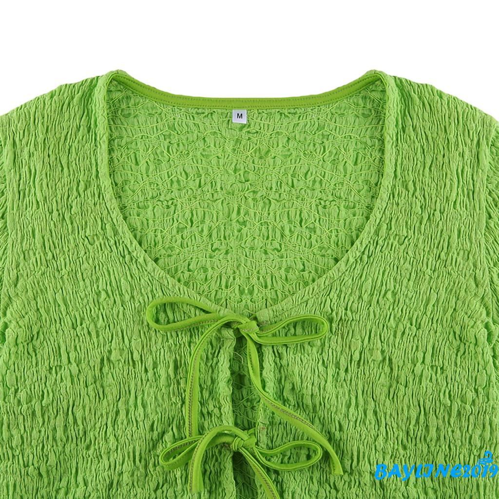 Áo Croptop Tay Dài Màu Trơn Thiết Kế Gợi Cảm Dành Cho Nữ