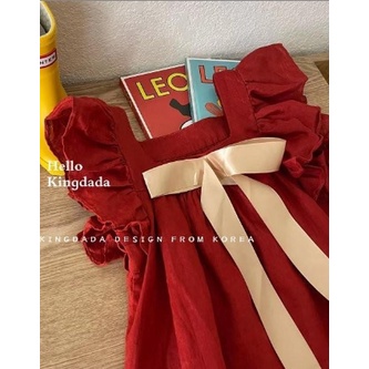 Đầm Công Chúa Thắt Nơ Đỏ Thời Trang Mùa Hè Hàn Quốc Cho Bé Gái