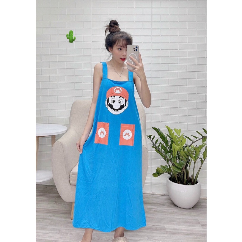 Dưới 60kg- Đầm ngủ dài form suông Mario xanh dương pc