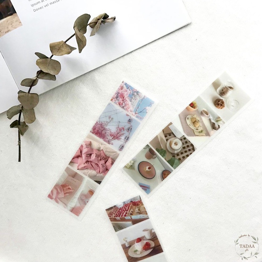 Set 6 sticker hình ảnh vintage trong suốt hoa đào và bánh kem trang trí