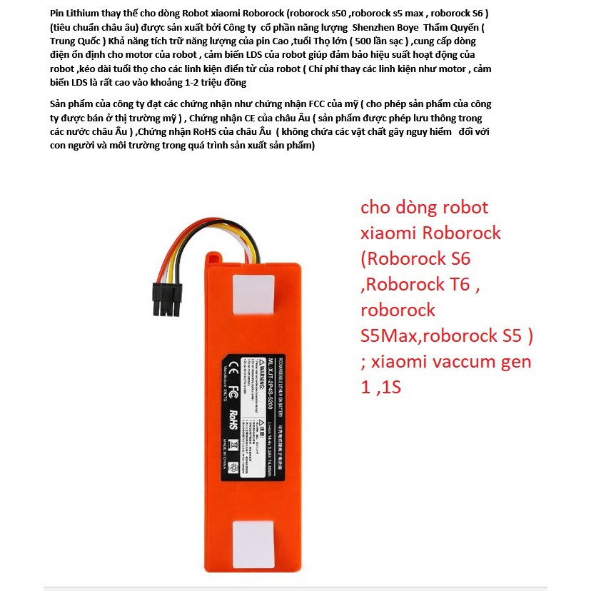 Pin Lithium thay thế cho dòng Robot xiaomi Roborock (roborock s50 ,roborock s5 max , roborock S6 ) (TIÊU CHUẨN CHÂU ÂU)