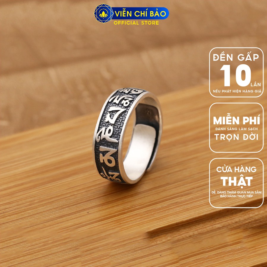 Nhẫn bạc nữ Lục tự chân ngôn bình an chất liệu bạc Thái 925 free-size thời trang phụ kiện trang sức Viễn Chí Bảo N000515
