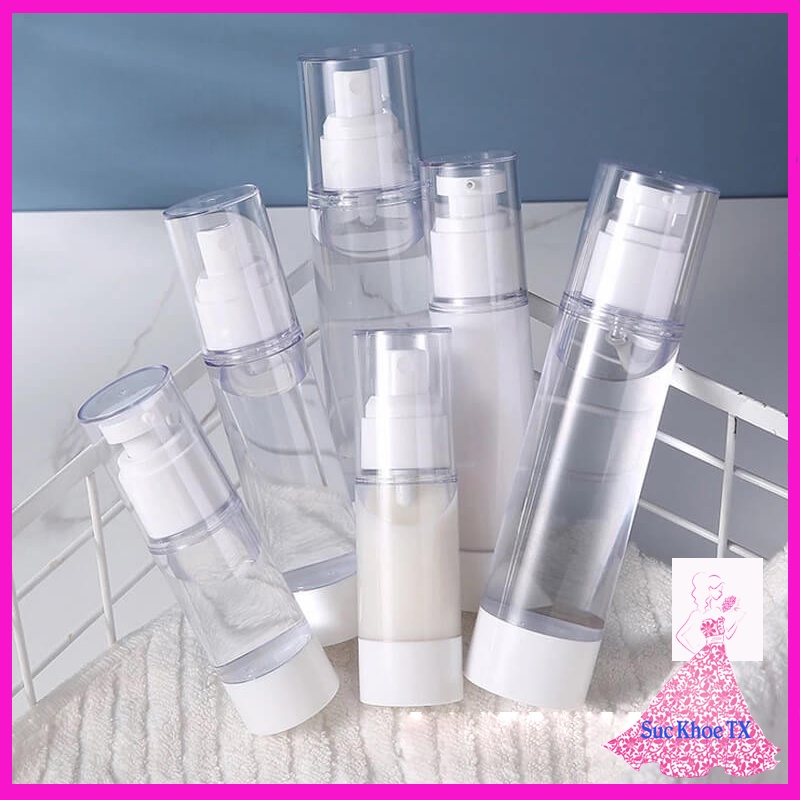 Chai nhựa trong suốt nhấn xịt giọt hút chân không 5ml 10ml 20ml 30ml 50ml 100ml chiết mỹ phẩm