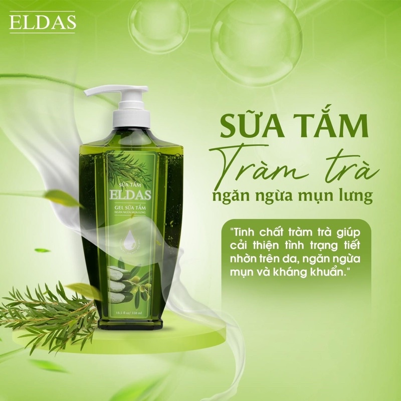 Sữa Tắm Ngăn Ngừa Mụn Lưng ELDAS Tinh Chất Tràm Trà 550ml