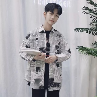 [ẢNH THẬT] Sơ Mi Tờ Báo form Unisex - Đen