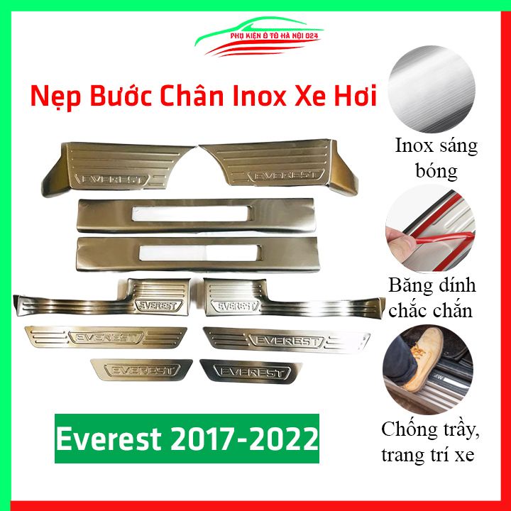 Bộ nẹp bước chân inox ô tô Everest 2017-2019 chống trầy làm đẹp ô tô