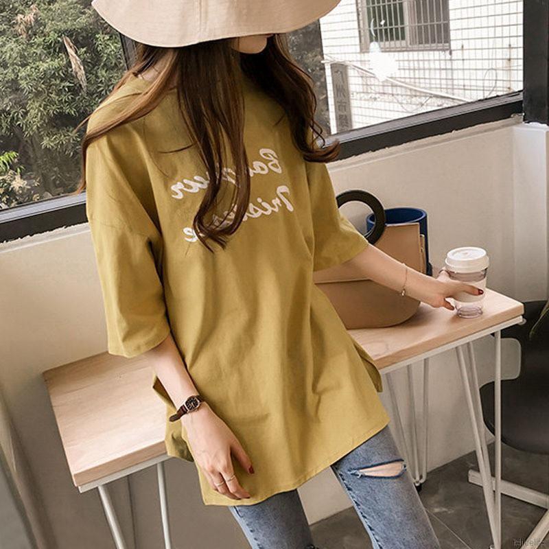 Áo Thun Tay Lỡ Dáng Rộng Cổ Tròn Hoạ Tiết Chữ Thoải Mái Thời Trang Cho Nữ