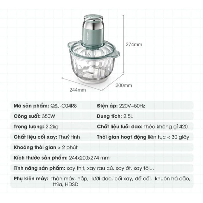 Máy Xay Thịt Đa Năng Bear, Máy Xay Thực Phẩm, Xay Tỏi Ớt, Hạt CÀ Phê, Các Loại Hạt Ngũ Cốc_BẢo Hành Chính Hãng 18 Tháng